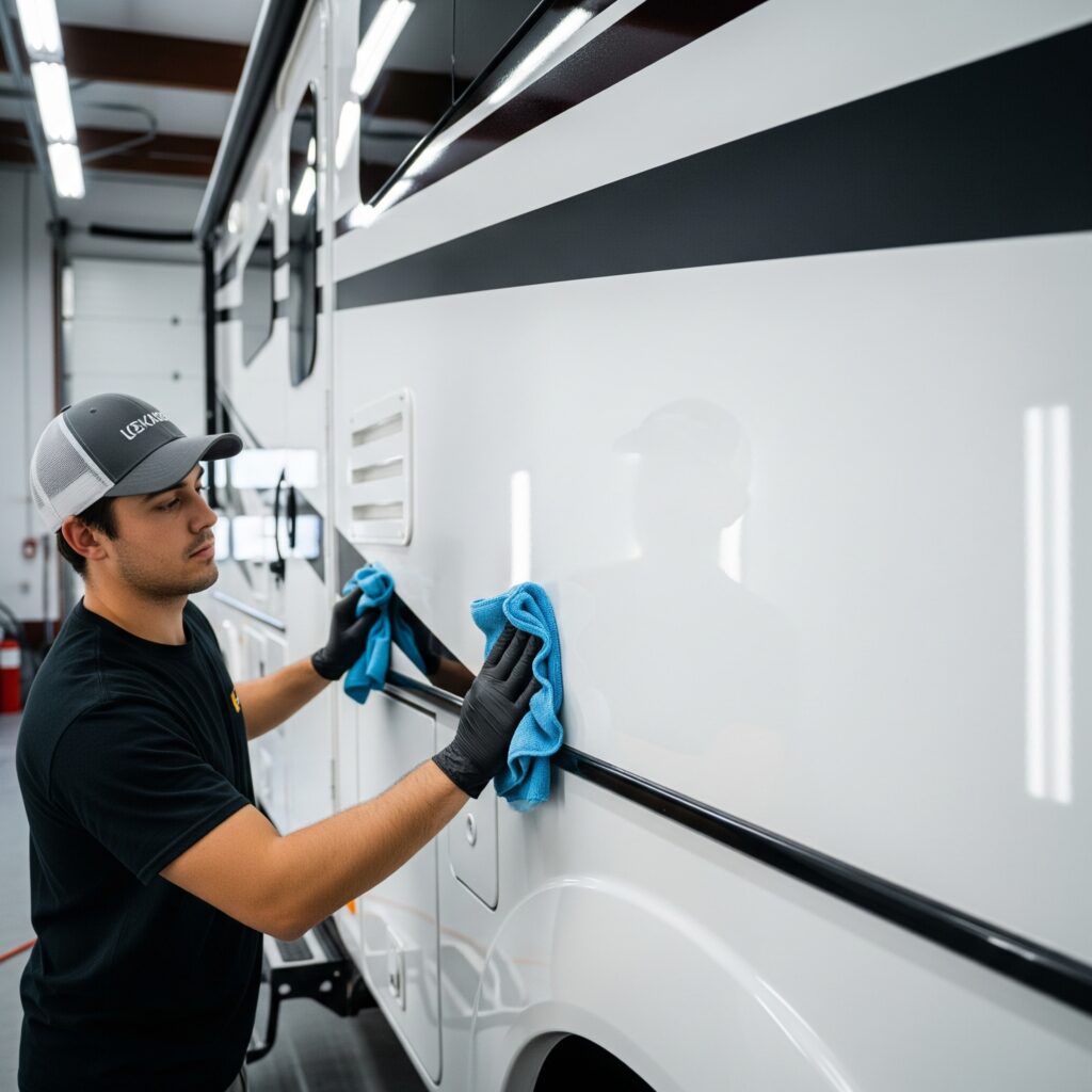 Advanced RV surface preparation for ceramic coating, paint decontamination Fresno